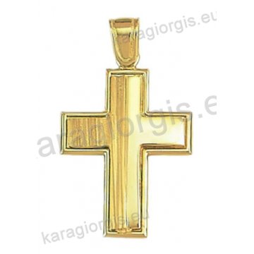 Χρυσός βαπτιστικός σταυρός για αγόρι Κ14 με λουστρέ και σαγρέ φινίρισμα 