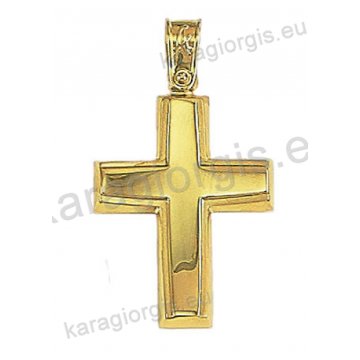 Χρυσός βαπτιστικός σταυρός Κ14 για αγόρι με λουστρέ και ματ φινίρισμα