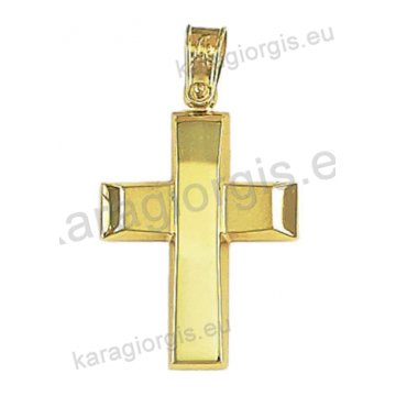 Χρυσός βαπτιστικός σταυρός Κ14 για αγόρι με λουστρέ και ματ φινίρισμα