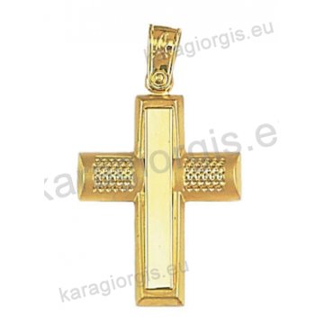 Χρυσός βαπτιστικός σταυρός Κ14 για αγόρι με λουστρέ ματ και σφυρίλατο φινίρισμα