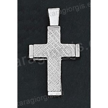 Λευκόχρυσος βαπτιστικός σταυρός για αγόρι Κ14 με σαγρέ γραμμωτό φινίρισμα