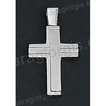 Λευκόχρυσος βαπτιστικός σταυρός για αγόρι Κ14 με ματ φινίρισμα Με δώρο την αλυσίδα