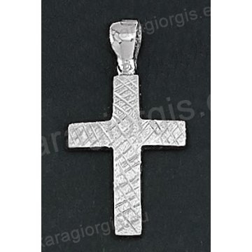 Λευκόχρυσος βαπτιστικός σταυρός για αγόρι Κ14 με σαγρέ γραμμωτό φινίρισμα 