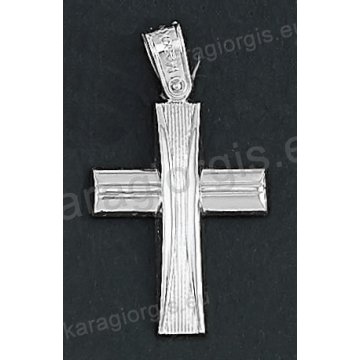 Λευκόχρυσος βαπτιστικός σταυρός για αγόρι Κ14 με λουστρέ και γραμμωτό φινίρισμα 