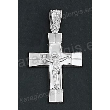 Λευκόχρυσος βαπτιστικός σταυρός για αγόρι Κ14 με λευκόχρυσο εσταυρωμένο και λουστρέ φινίρισμα 
