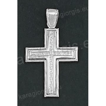Λευκόχρυσος βαπτιστικός σταυρός για αγόρι Κ14 με λουστρέ και σφυρίλατο φινίρισμα 