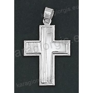 Λευκόχρυσος βαπτιστικός σταυρός για αγόρι Κ14 με λουστρέ και σαγρέ φινίρισμα 