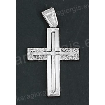 Λευκόχρυσος βαπτιστικός σταυρός για αγόρι Κ14 με λουστρέ και σφυρίλατο φινίρισμα
