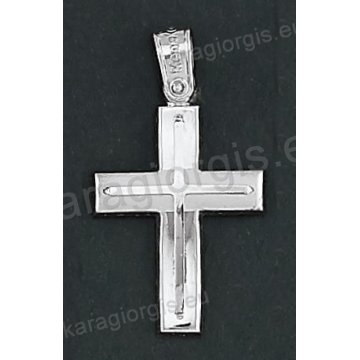 Λευκόχρυσος βαπτιστικός σταυρός για αγόρι Κ14 με λουστρέ και ματ φινίρισμα