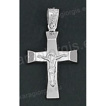Λευκόχρυσος βαπτιστικός σταυρός για αγόρι Κ14 με λευκόχρυσο εσταυρωμένο και λουστρέ φινίρισμα 