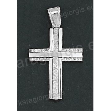 Λευκόχρυσος βαπτιστικός σταυρός για αγόρι Κ14 με λουστρέ και σφυρίλατο φινίρισμα 