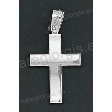 Λευκόχρυσος βαπτιστικός σταυρός για αγόρι Κ14 με λουστρέ φινίρισμα 