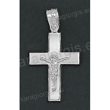Λευκόχρυσος βαπτιστικός σταυρός για αγόρι Κ14 με λευκόχρυσο εσταυρωμένο με λουστρέ και ματ φινίρισμα 
