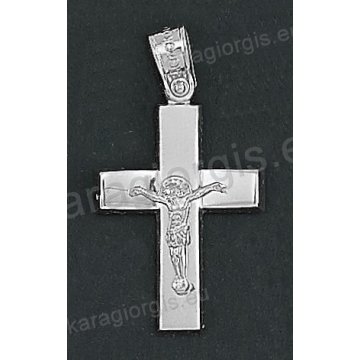 Λευκόχρυσος βαπτιστικός σταυρός για αγόρι Κ14 με λευκόχρυσο εσταυρωμένο με λουστρέ και ματ φινίρισμα 
