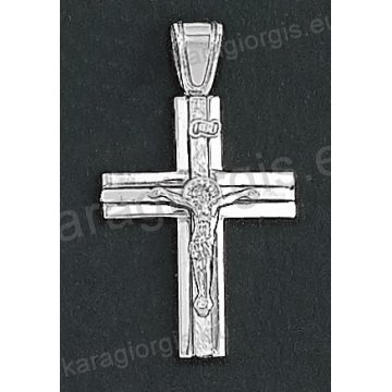 Λευκόχρυσος βαπτιστικός σταυρός για αγόρι Κ14 με λευκόχρυσο εσταυρωμένο με λουστρέ και σαγρέ φινίρισμα 
