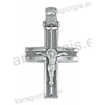 Λευκόχρυσος βαπτιστικός σταυρός Κ14 για αγόρι Με δώρο την αλυσίδα με λευκόχρυσο σύρμα δουλεμένο στο χέρι με εσταυρωμένο