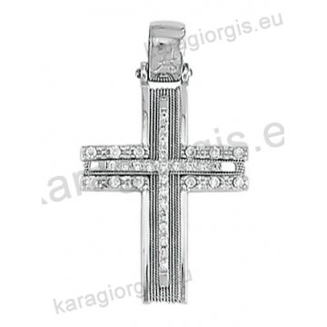 Λευκόχρυσος βαπτιστικός σταυρός Κ14 για κορίτσι Με δώρο την αλυσίδα με λευκόχρυσο σύρμα δουλεμένο στο χέρι με άσπρες πέτρες ζιργκόν