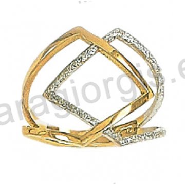 Μοντέρνο δίχρωμο δαχτυλίδι Κ14 λευκόχρυσο με χρυσό με μαρτιλέ φινίρισμα