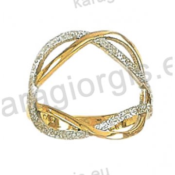 Μοντέρνο δίχρωμο δαχτυλίδι Κ14 λευκόχρυσο με χρυσό με μαρτιλέ φινίρισμα