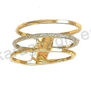 Μοντέρνο δίχρωμο δαχτυλίδι Κ14 τρίβερο λευκόχρυσο με χρυσό με μαρτιλέ φινίρισμα
