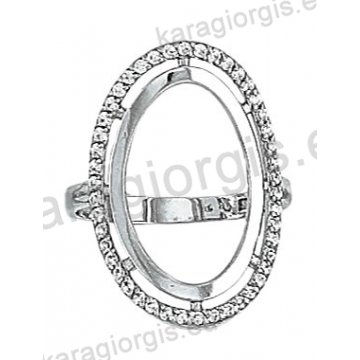 Μοντέρνο λευκόχρυσο δαχτυλίδι Κ14 με άσπρες πέτρες ζιργκόν σε σχήμα κύκλου