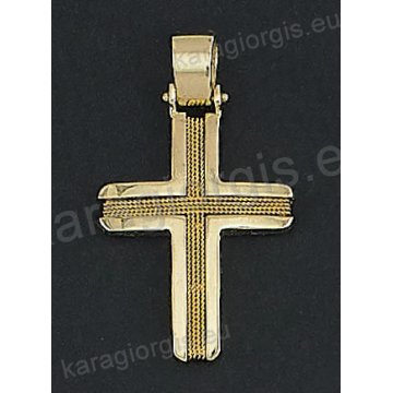 Χρυσός βαπτιστικός σταυρός Κ14 για αγόρι Με δώρο την αλυσίδα με χρυσό σύρμα δουλεμένο στο χέρι