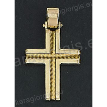 Χρυσός βαπτιστικός σταυρός Κ14 για αγόρι με χρυσό σύρμα δουλεμένο στο χέρι
