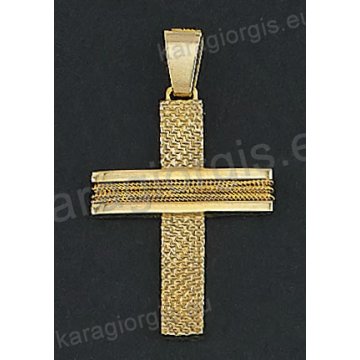 Χρυσός βαπτιστικός σταυρός Κ14 για αγόρι με χρυσό σύρμα δουλεμένο στο χέρι