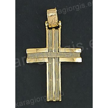 Χρυσός βαπτιστικός σταυρός Κ14 για αγόρι με χρυσό σύρμα δουλεμένο στο χέρι Με δώρο την αλυσίδα