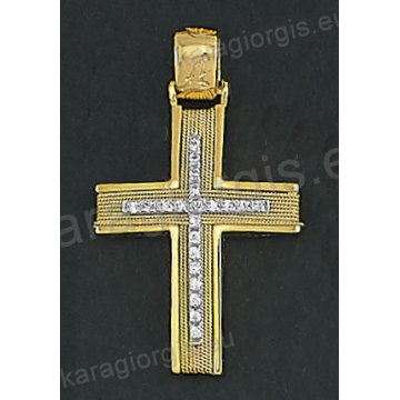 Δίχρωμος βαπτιστικός σταυρός Κ14 για κορίτσι Με δώρο την αλυσίδα με χρυσό σύρμα δουλεμένο στο χέρι και άσπρες πέτρες ζιργκόν