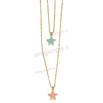 Κολιέ χρυσό Κ14 με κρεμαστό αστεράκι με ροζ ή γαλάζιο σμάλτο