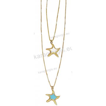 Κολιέ χρυσό Κ14 με κρεμαστό αστέρι με άσπρο ή γαλάζιο σμάλτο