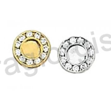 Σκουλαρίκια Κ14 χρυσό ή λευκόχρυσο σε κύκλο με άσπρες πέτρες ζιργκόν.