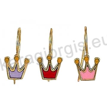 Παιδικό σκουλαρίκι Κ14 κρεμαστό χρυσό σε κορώνα με σμάλτο σε διάφορα χρώματα.