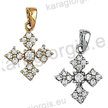 Γυναικείος σταυρός χρυσός ή λευκόχρυσος Κ14 με άσπρες πέτρες ζιργκόν.