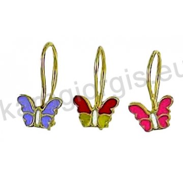 Παιδικό σκουλαρίκι κρεμαστό Κ14 χρυσό σε πεταλούδα με σμάλτο σε διάφορα χρώματα.