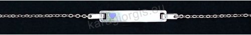 Παιδική ταυτότητα χεριού για κορίτσι λευκόχρυση Κ14 με ένθετη καρδούλα στο πλακάκι με λιλά σμάλτο. 