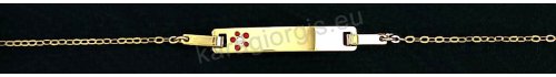 Παιδική ταυτότητα χεριού για κορίτσι χρυσή Κ14 με ένθετη μαργαρίτα στο πλακάκι με κόκκινο σμάλτο. 
