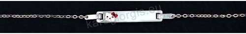 Παιδική ταυτότητα χεριού για κορίτσι λευκόχρυση Κ9 με ένθετη Hello Kitty στο πλακάκι με άσπρο σμάλτο. 