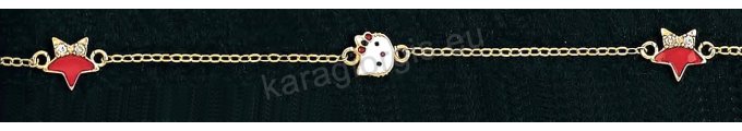 Παιδικό βραχιολάκι χεριού για κορίτσι χρυσο Κ14 με ένθετα αστεράκια hello kitty με κόκκινο σμάλτο και άσπρες πέτρες ζιρκόν.