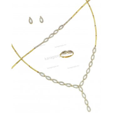 Σετ δίχρωμο λευκόχρυσο με χρυσό αρραβώνα-γάμου με κολιέ, σκουλαρίκια, βραχιόλι, δαχτυλίδι με πέτρες ζιργκόν.  