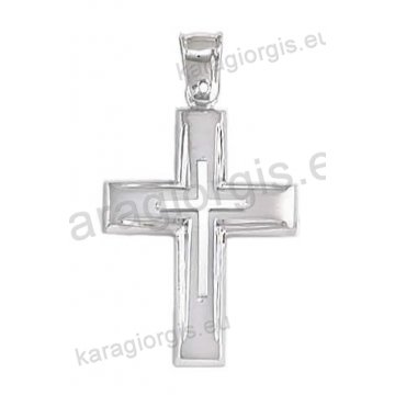 Βαπτιστικός σταυρός για αγόρι λευκόχρυσο σε ματ φινίρισμα με δεύτερο λουστρέ σταυρό στη μέση.   