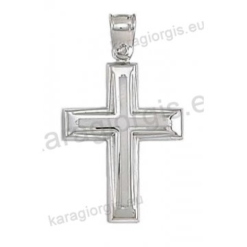 Βαπτιστικός σταυρός για αγόρι λευκόχρυσο σε λουστρέ φινίρισμα με δεύτερο ματ σταυρό στη μέση.   