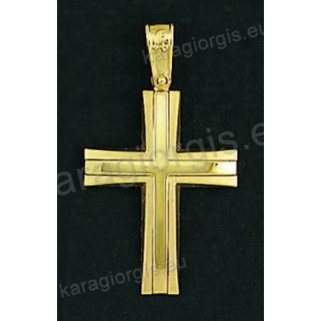 Βαπτιστικός σταυρός για αγόρι χρυσός κλασικός σε ματ φινίρισμα με δεύτερο λουστρέ σταυρό στη μέση.