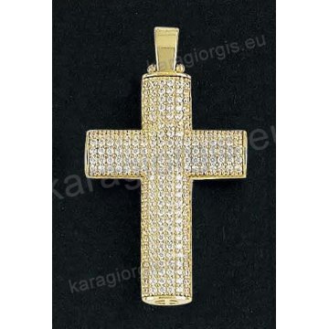 Βαπτιστικός σταυρός για κορίτσι χρυσός με άσπρες πέτρες ζιργκόν.