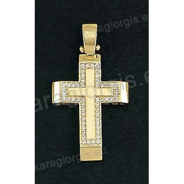 Βαπτιστικός σταυρός για κορίτσι χρυσός με δεύτερο ένθετο σταυρό με άσπρες πέτρες ζιργκόν.
