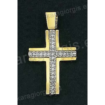 Βαπτιστικός σταυρός για κορίτσι χρυσός με δεύτερο ένθετο λευκόχρυσο σταυρό με άσπρες πέτρες ζιργκόν.