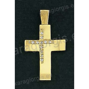 Βαπτιστικός σταυρός για κορίτσι χρυσός με άσπρες πέτρες ζιργκόν σε λουστρέ φινίρισμα.