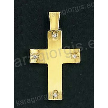 Βαπτιστικός σταυρός για κορίτσι χρυσός με άσπρες πέτρες ζιργκόν σε λουστρέ φινίρισμα.