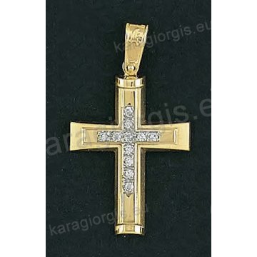 Βαπτιστικός σταυρός για κορίτσι χρυσός με λευκόχρυσο και άσπρες πέτρες ζιργκόν σε ματ φινίρισμα.